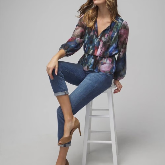 WHBM Long Sleeve V-Neck Pleated Chiffon Blouse NWT - Picture 6 of 11